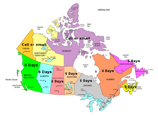 Canadian UPS Shipping Estimate Map