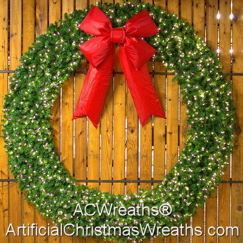 10 Foot (120 inch) L.E.D. Christmas Wreath with Large Red Bow