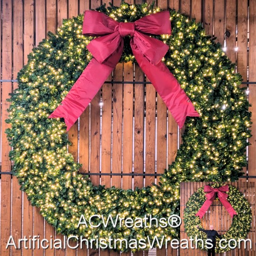 12 Foot (144 inch) L.E.D. Christmas Wreath with Large Red Bow