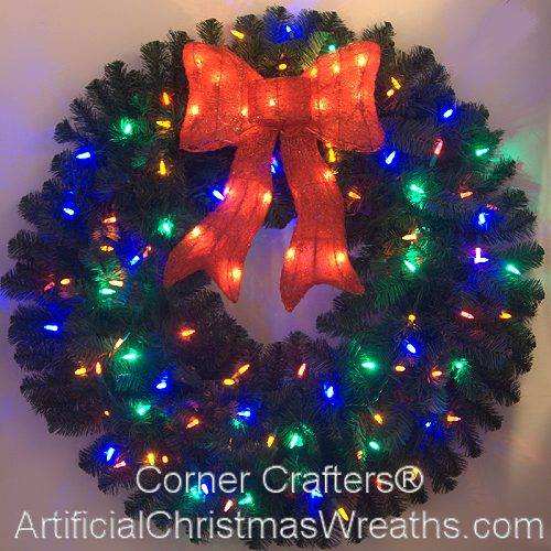 3 Foot Color Changing L E D Wreath Cornercrafters Com 3 Foot 36 Inch Color Changing L E D Prelit Wreath With Pre Lit Red Bow