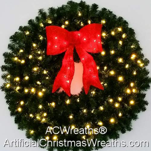 3 Foot (36 inch) Inc. Christmas Wreath with Pre-lit Red Bow