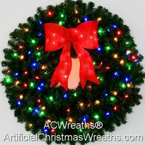 3 Foot (36 inch) Multi Color L.E.D. Christmas Wreath with Pre-lit Red Bow 3 Foot (36 inch) Multi Color L.E.D. Christmas Wreath with Pre-lit Red Bow