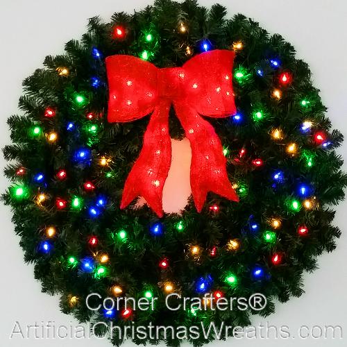 3 Foot (36 inch) Multi Color C6 L.E.D. Christmas Wreath with Pre-lit Red Bow