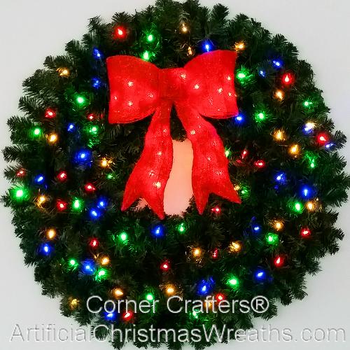 3 Foot (36 inch) Multi Color L.E.D. Christmas Wreath with Pre-lit Red Bow 3 Foot (36 inch) Multi Color L.E.D. Christmas Wreath with Pre-lit Red Bow