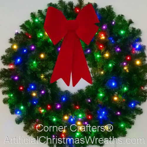 3 Foot (36 inch) Multi Color Inc. Christmas Wreath with Large Red Bow