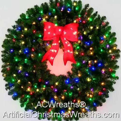 4 Foot (48 inch) Inc. Multi Color Christmas Wreath with Pre-lit Red Bow