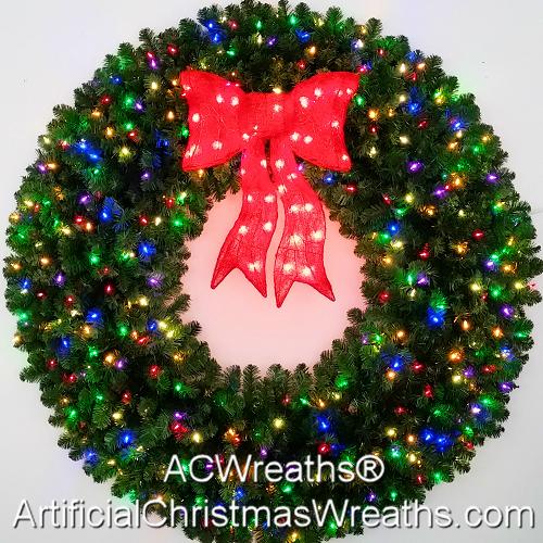 5 Foot (60 inch) Multi Color L.E.D. Christmas Wreath with Pre-lit Red Bow 5 Foot (60 inch) Multi Color L.E.D. Christmas Wreath with Pre-lit Red Bow
