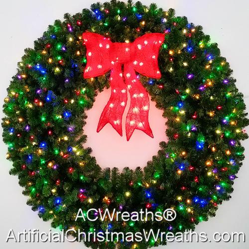 5 Foot (60 inch) Multi Color L.E.D. Christmas Wreath with Pre-lit Red Bow