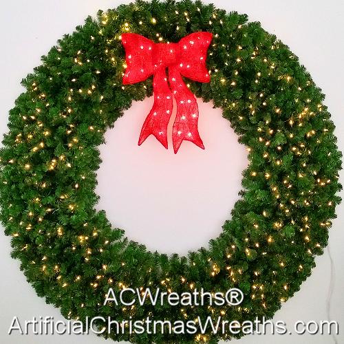 6 Foot (72 inch) Incandescent Christmas Wreath with Pre-lit Red Bow