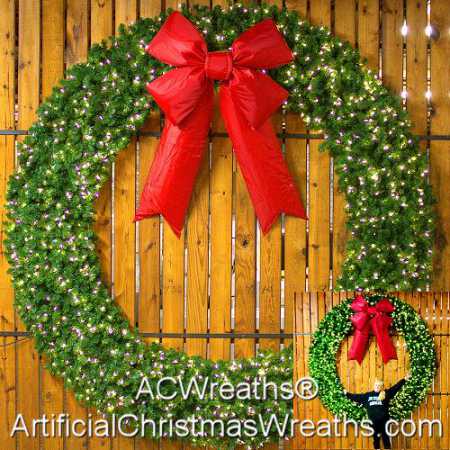 8 Foot (96 inch) L.E.D. Christmas Wreath with Large Red Bow