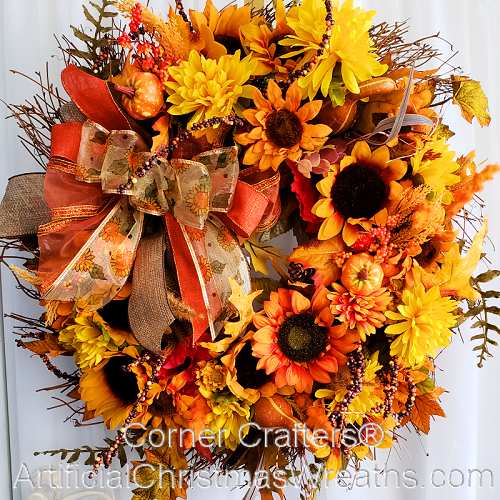 Fall Sunflower and Mums Wreath