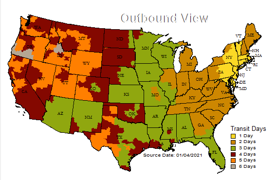 UPS Ground Shipping Estimates Map